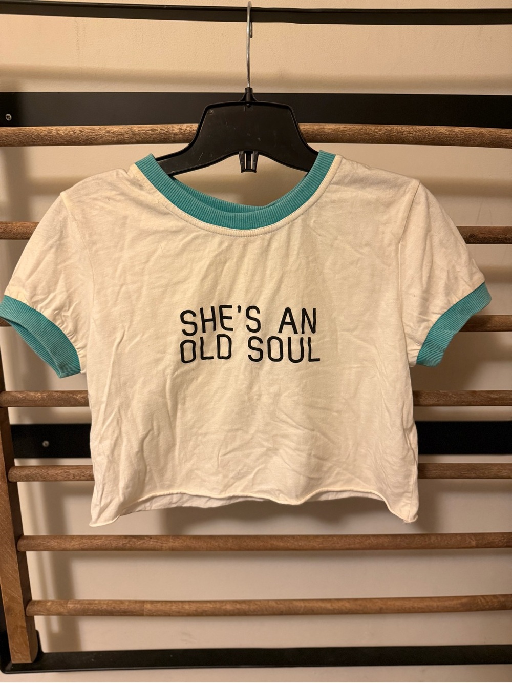Somedays Lovin White Crop Top with Teal Trim